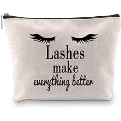 PXTIDY Girls Eyelash Quote Cosmetic Bag, bēšs