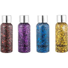 Melltong Ķermeņa mirdzuma želeja, Chunky Glitter šķidrā želejas komplekts, sejas mirdzums, nāriņu vizuļi, nāriņu vizuļi Chunky Glitter šķidrā želeja, sejas matu un nagu grims, noturīgs, sarkans + dzeltens + violets + zils