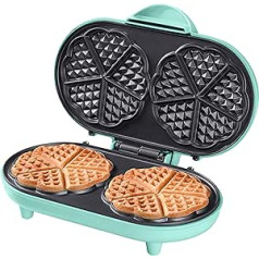 Bestron Double Waffle Iron for Classic Heart Waffles, Heart Waffle Iron with Baking Light and Non-Stick Coating, Ideal for Children's Birthdays, Easter and Christmas, Colour: Mint