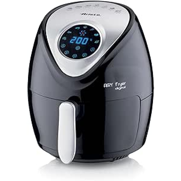 Ariete Airy Fryer Digital 4616, karstā gaisa cepeškrāsns 3,5 litri, 60 minūšu taimeris, LCD un skārienekrāns ar 7 gatavošanas līmeņiem, maksimālā temperatūra 200°C, 1300W, melns