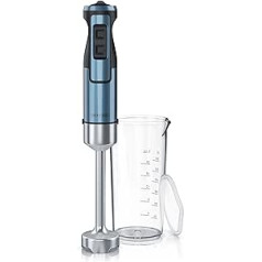 Arendo - Hand blender 1000 Watt stainless steel set - four-blade knife - purée stick - stepless speed control - turbo button - removable mixing base - GS certified - blue