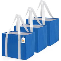 Marple Tex® Premium Foldable Shopping Bag, Pack of 3, Sturdy Shopping Bag, Shopping Box for Car, Carry Bag with Fixed Base, Boot Bag, Shopping Basket, Light Blue, 35 x 23 x 30 cm, 72 L, lightblue