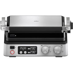 Braun MultiGrill 7 CG 7040 kontaktgrils ar grilu un plakanām plāksnēm, grila pozīcijas: kontakts, BBQ, cepeškrāsns, trauku mazgājamā mašīnā droši šķīvji, tauku paplāte, 230° maksimālā temperatūra, melns/nerūsējošais tērauds