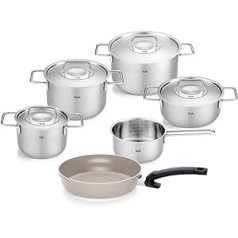 Fissler Pure Collection 6-daļīgs nerūsējošā tērauda kastroļu komplekts ar metāla vākiem (3 kastroļi, 1 sautēšanas panna 1 kastrolis, Ceratal Comfort panna 24 cm) Indukcijas