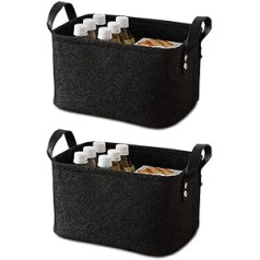 Pack of 2 Felt Baskets, Felt Storage Box, Fabric Storage Baskets, Foldable, with Two Soft Handles, for Clothes, Towels, Toiletries, Baby Products, Books etc. (Black)