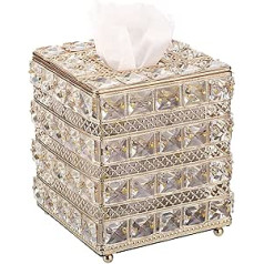 SUMNACON Crystal Golden Cosmetic Tissue Box Glass Metal Tissue Box Tissue Box Tissue Box Decoration for Living Room Dining Room Hotel Restaurant Office Square