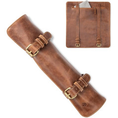 Angus Stoke Leather Knife Bag for Chefs | Chef's Knife Roll Large | Knife Bag for Chef's Knives with Extra Compartment & Zip | Cooking Bag Sören, mahogany, Knife pocket