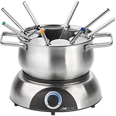 Clatronic FD 3783 Electric Fondue Pot with Removable Splash Guard, Fondue Set for 8 People with Stainless Steel Fondue Forks, Colour Coded, Capacity Max. 1.2 Litres/1400 Watt, Stainless Steel
