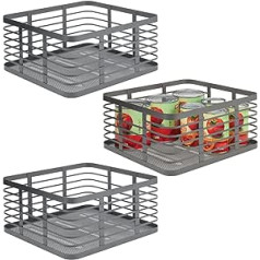 mDesign Steel Wire Kitchen Storage Basket Pantry Closet Closet Organizer Holds Food Pasta Snacks Carson Collection 3 Pack (Graphite Grey)