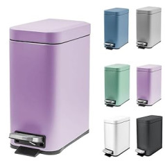 5 L Rectangular Pedal Bin, Metal Bin with Lid and Pedal, Cosmetic Bin, Matte Waste Bin with Removable Inner Bucket for Bedroom, Kitchen, Office (Purple)