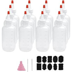 TANCUDER Pack of 12 Squeeze Bottles Liquid Bottle 180 ml Squeeze Bottle Plastic Squeeze Bottle with Red Tips Caps, 1 Pink Folding Funnel, 1 Brush, 1 Sticker and 1 Liquid Chalk for Crafts