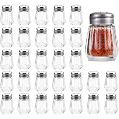 30 Pieces Mini Spice Shakers, Small Salt and Pepper Glass Shakers with Mesh Lids, Spice Jars, Containers, Bottles, Spice Organizer Dispenser (Round)