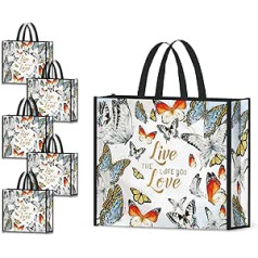 NymphFable Pack of 5 Shopping Bags, Reusable Colourful Butterflies Tote Bag, Large Tote Bag