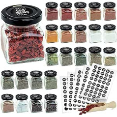 AllBags 24 Spice Jars with Stickers Spice Jar with Black Lid and Stickers Set of Jars with Lids as Preserving Jars, Spice Jar with Stickers 120 ml