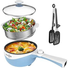 Audecook Electric Hot Pot with Steamer, Mini Electric Pan with Non-Stick Coating, Fast Ramen Cooker, 1.7 L Portable Electric Pot for Steak, Eggs, Ramen, Oatmeal, Soup (Blue)