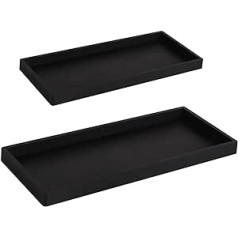 2 x Bathroom Vanity Trays, 30 x 12.5 cm and 20 x 10 cm, Silicone Bathroom Trays, Toilet Paper Storage, Decorative Bathroom Tray Worktop for Counter Decor, Chest of Drawers (Black)