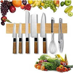 WDEC Magnetic Knife Rack Bamboo 40 cm, Wooden Knife Holder with Strong Magnet for Mounting, Knife Holder Magnetic Wood - Install with or without Drill, Knife Holder for Kitchen or Office