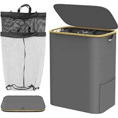 150 L Laundry Basket with 2 Compartments, Large Laundry Basket with Lid, Laundry Hamper with Laundry Separator, Removable and Washable Inner Pockets, Foldable Laundry Bag for the Bathroom (Grey)