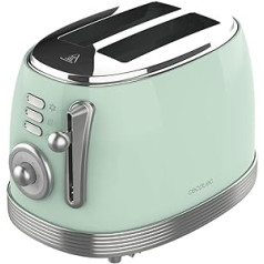 Cecotec Toast&Taste 800 Vintage Light Green, 850 W, Doppelschlitz, extra breit, 3, 8 cm, 2 Toasten, Edelstahl, Vintage-Stil, Funktionen, Grün, 03209