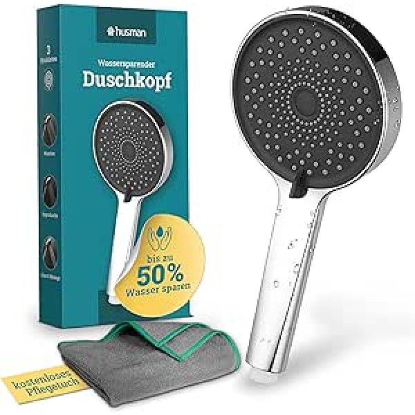 husman Water-Saving Shower Head, Water Saving up to 50%, Extra Large Pressure Increasing Shower Head, Rainforest Shower, Rain Shower Head, Hand Shower, Economy Shower Head, Chrome