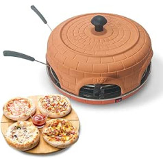 BluMill Electric Pizza Oven, Pizza Dome with Clay Hood for Even Heat, with Spatula, Dough Mould and Recipes, Suitable for 6 People