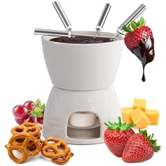 joeji's Kitchen Chocolate Fondue Set Ceramic Mini Chocolate Fondue Cheese Fondue Set Pot Candle & Fork for Fondue with Tea Light