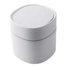 Small Trash Can Office Desk Trash Can with Lid for Countertop, Cosmetic Tabletop, Bathroom, Bedroom, Kids (White)