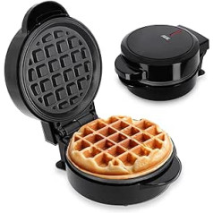 ADE Mini Waffle Iron | Belgian Waffle Round Shape | Perfect for One Person, Party, Children's Birthday | High-Quality Non-Stick Coating | 550 W | Black