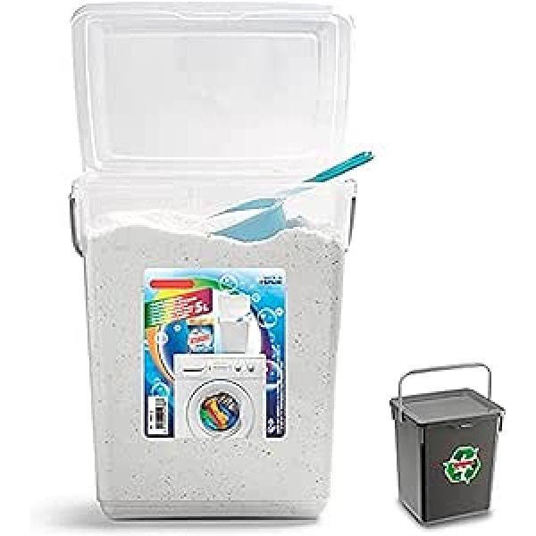 5 l plastmasas uzglabāšanas kaste ar vāku un rokturi ziepēm, mazgāšanas līdzeklim, mazgāšanas līdzeklim, drēbju šķipsnai, trauku mazgājamai mašīnai, ziepēm, tablešu kastītei (1 caurspīdīgs uzglabāšanas konteiners)