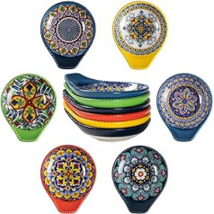 HENXFEN LEAD Ceramic Dip Bowls, 12 cm Sauce Bowls, Spice Bowls, Small Snack Bowls Set for Sauce, Soy, Sushi, Snack, Colourful, Pack of 6 - Bohemian Style