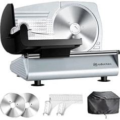 Adortec Electric Slicer/Slicer with 2 Blades, 2 Remnants and Tailor-Made Dust Cover, High Torque Eco Motor, 150 W, Silver
