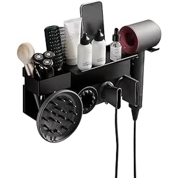 2-in-1 Wall Mount for D-y-s-o-n A-i-r-w-r-a-p Styler and S-u-p-e-r-s-o-n-i-c Hair Dryer, Organiser Storage Rack Holder for D-y-s-o-n Hair Dryer Accessories Barrels Diffuser Nozzles (37 x 11 x 10 cm)