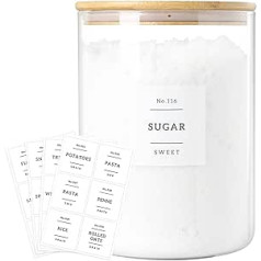 Anbeier Large Glass Flour and Sugar Containers with Lid, 100 fl oz (3000ml), Thick Large Rice Container, with 42 Storage Labels for Spaghetti, Pasta, Powder, Tea, Rice, Coffee