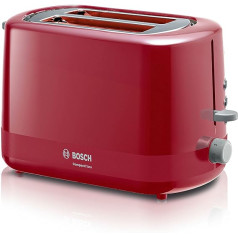 Bosch Compact Toaster CompactClass TAT3A114, Integrated Bun Attachment, with Automatic Shut-Off, with Defrosting Function, Perfect for 2 Slices of Toast, Lift Function, 800 W, Red
