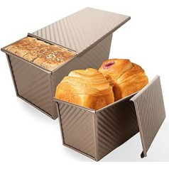 Oungy 2 gabalu klaipu forma ar vāku, 20 x 12 x 11 cm maizes veidnes cepšanai, 450 g kukulīšu pannas, nepiedegošās kukulīšu pannas, oglekļa tērauds, Pullman klaipu panna ar bīdāmu vāku (rozā zelta)