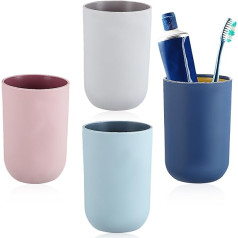 Alipis 4 x Toothbrush Tumbler Toothbrush Holder Unbreakable Bathroom Drinking Cup Travel Mouthwash Cup Decorative Drinking Cups Bathroom Accessories (Pink, Blue, Grey, Dark Blue)