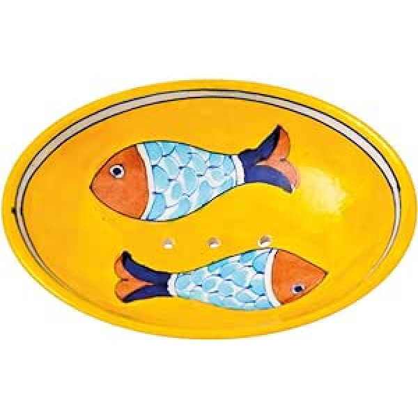 'Ar rokām apgleznotas keramikas zivju ziepju trauks ar caurumiem drenāžai 13 x 9,5 x 2 cm