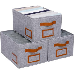 OUTBROS Pack of 3 atvilktņu organizatora sistēma Garderobes skapja organizators Salokāmas uzglabāšanas kastes Auduma apģērbu glabāšana un organizācija ar nodalījumiem biksēm, krekliem, džemperiem, pelēks