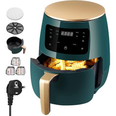 HG631eu Air Fryer Hot Air Fryer 4,5 L XL karstā gaisa friteris bez eļļas ar digitālo LED skārienekrāna taimeri regulējamu temperatūras kontroli 8-in-1 programma nerūsējošā tērauda zaļa