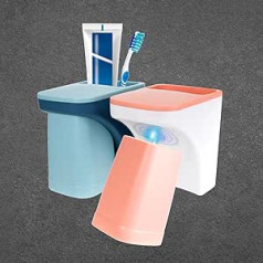 Toothbrush Holder No Drilling Pack of 2 Toothbrush Holder with Magnetic Cup, Blue and Pink Toothbrush Cup, Plastic Toothbrush Holder for Bathroom and Family