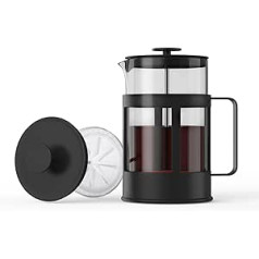 Aoresac French Press kafijas automāts stikla aukstā brūvēšanas karstumizturīga borsilikāta stikla kafijas kanna 8 tases ietilpības tējas un putotā piena kafijas spiede ar 3 slāņu filtriem