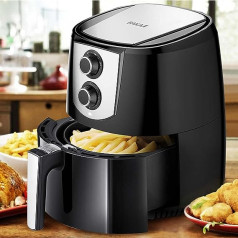 BAKAJI Airfryer karstā gaisa cepeškrāsns bez eļļas 4,4 l cepeškrāsns gatavo dabīgā un veselīgā veidā Jauda 1400 W ar taimeri 30 min un temperatūras iestatījumu līdz 200 D02477 melns