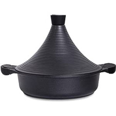 Moroccan Tagine Saucepan | Induction | Self Handle Lid 28cm Large Metal | Super Non-Stick Traditional Delicate Tajin Casserole Pot for Slow Cooking (Black)