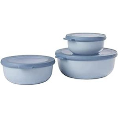 Mepal – Cirqula Multi Bowl komplekts 3 dab. apaļš Nordic Blue — 350, 750 un 1250 ml — var izmantot kā uzglabāšanas trauku, ledusskapja un saldētavas tvertni, mikroviļņu trauku un servēšanas trauku ar vāku