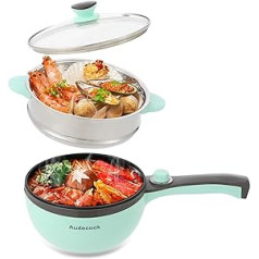 Audecook Electric Hot Pot with Steamer, 1.5 L Electric Frying Pan, Pot 20 cm, Non-Stick Mini Electric Pan, Multi Cooker with Dual Power Control for Dorm, Travel, Home - Green