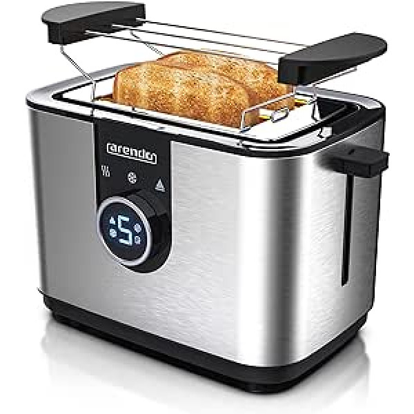 Arendo - Toaster Stainless Steel Digital - 2 Slices with Bun Attachment - 850 Watt - LED Indicator - Rotary Knob - 7 Browning Levels - 3 Sensor Buttons - Crumb Drawer - Black Silver