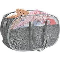 BOSNONA Large Collapsible Laundry Baskets, Pop Up Laundry Basket with Reinforced Handles, Durable, Foldable, Laundry Basket for Home Laundry (Grey)