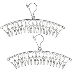 Ailelan Sock Hangers for Clothesline, 2 Pack Stainless Steel Sock Dryer Underwear Clothes Hanger for Clothesline with 16 Pegs, Windproof Clothes Airer, Socks, Bras