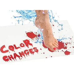 Bloody Bath Mat — maināma krāsu vinila plēve mitrā stāvoklī pārvērš asinssarkanu — mainās sarkana/balta krāsa — mazs izmērs