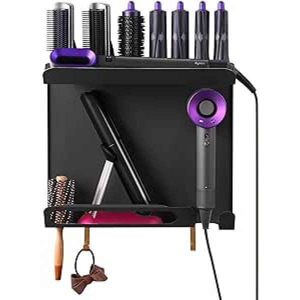 Kyr io 3-in-1 Wall Mount for Dyson Airwrap Styler Curler Dyson Supersonic Hair Dryer Accessories and Dyson Corrale Hair Straightener Bathroom Storage Rack (Black)